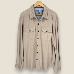 True Grit Corduroy Shirt Men XL Beige Long Sleeve Button Cotton Blend Workwear